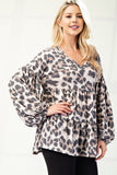 Celeste Full Size Leopard V-Neck Balloon Sleeve Blouse Trendsi