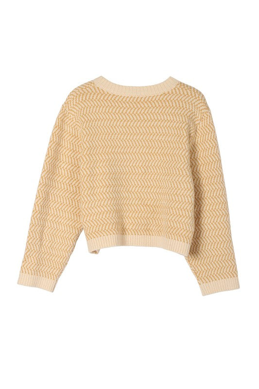 Herringbone Pattern Crew Neck Sweater Lilou