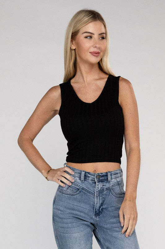 Zenana Casual Ribbed Scoop Neck Cropped Sleeveless Top ZENANA