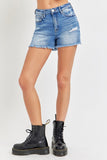 RISEN Full Size High Rise Distressed Raw Hem Denim Shorts Trendsi