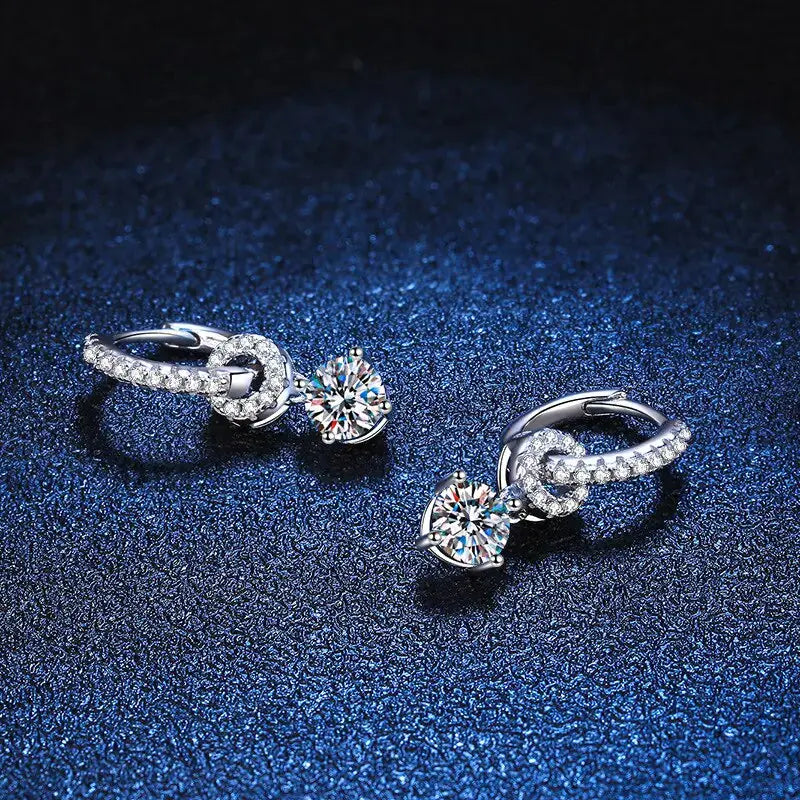 925 Silver Genuine Moissanite Diamond Drop Earrings - Rosa Apparel