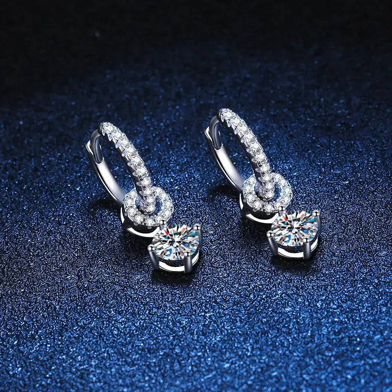 925 Silver Genuine Moissanite Diamond Drop Earrings - Rosa Apparel