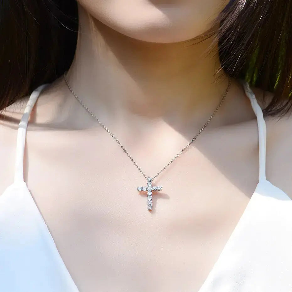 925 Silver Moissanite Diamond Cross Pendants For Women - Rosa Apparel