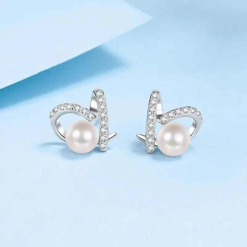 925 Sterling Silver Freshwater Pearl Engagement Stud Earring - Rosa Apparel