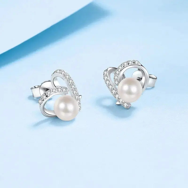 925 Sterling Silver Freshwater Pearl Engagement Stud Earring - Rosa Apparel