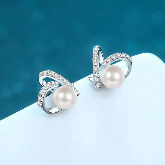 925 Sterling Silver Freshwater Pearl Engagement Stud Earring - Rosa Apparel