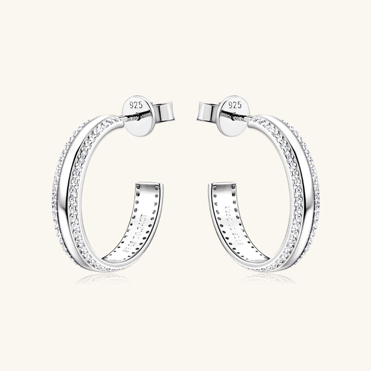 925 Sterling Silver Inlaid Moissanite C-Hoop Earrings - Rosa Apparel