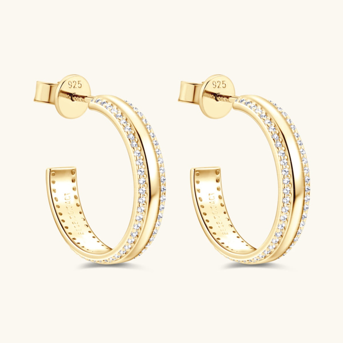 925 Sterling Silver Inlaid Moissanite C-Hoop Earrings - Rosa Apparel