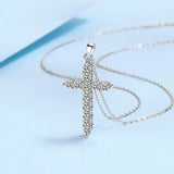 925 Sterling Silver Moissanite Diamond Cross Necklace - Rosa Apparel