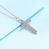 925 Sterling Silver Moissanite Diamond Cross Necklace - Rosa Apparel