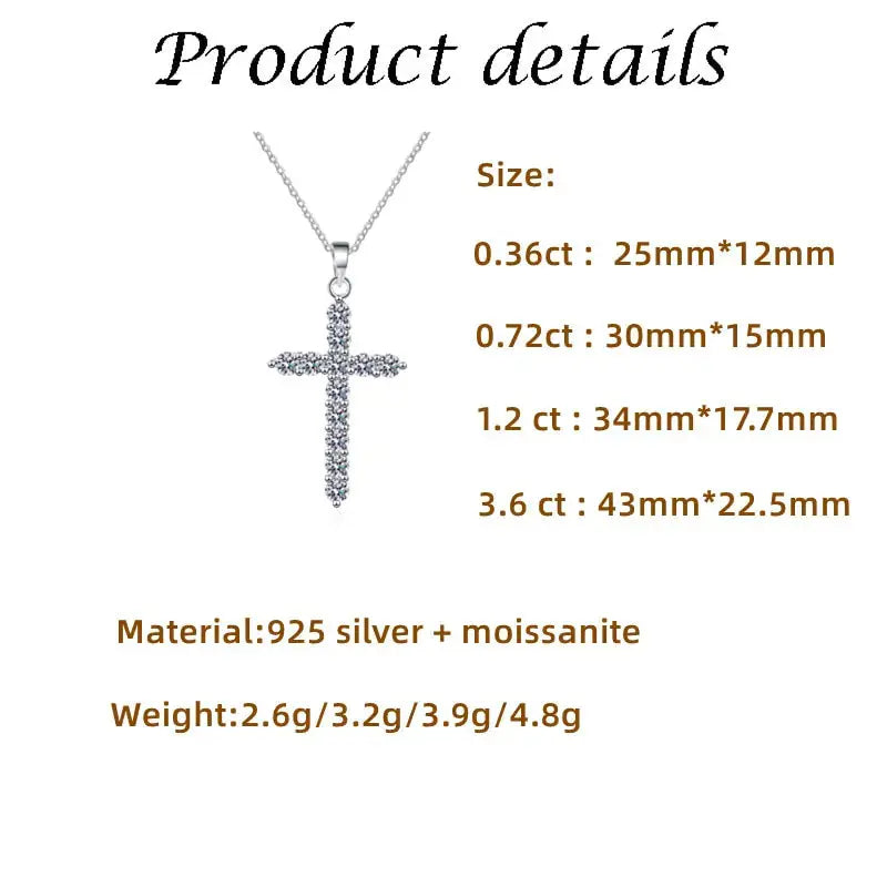 925 Sterling Silver Moissanite Diamond Cross Necklace - Rosa Apparel