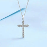 925 Sterling Silver Moissanite Diamond Cross Necklace - Rosa Apparel