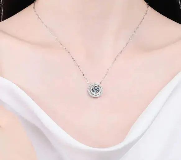 925 Sterling Silver Real Mosamite Diamond Pendant Necklace - Rosa Apparel