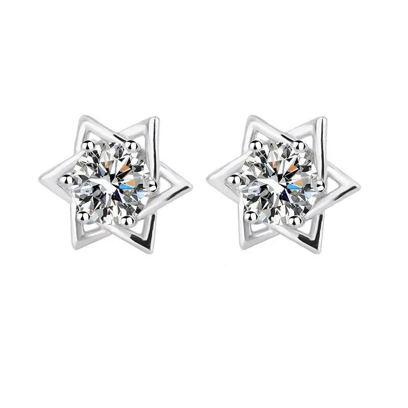 925 Sterling Silver Shinny Hexagram Moissanite Diamond Stud Earrings - Rosa Apparel