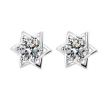 925 Sterling Silver Shinny Hexagram Moissanite Diamond Stud Earrings - Rosa Apparel