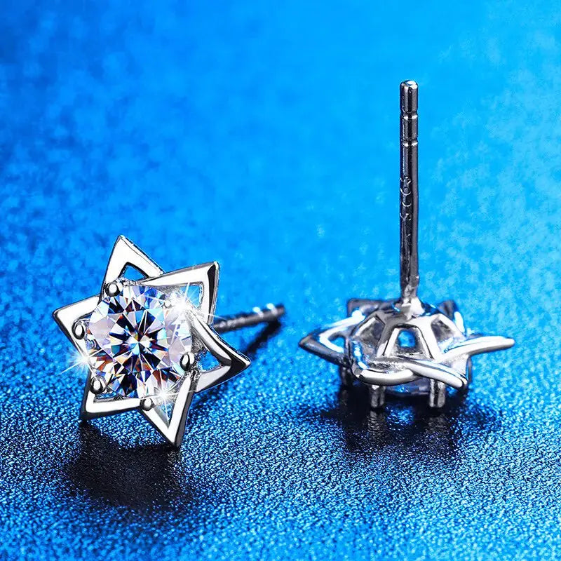 925 Sterling Silver Shinny Hexagram Moissanite Diamond Stud Earrings - Rosa Apparel