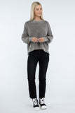 Washed Side Slit Oversized Cropped Sweater ZENANA