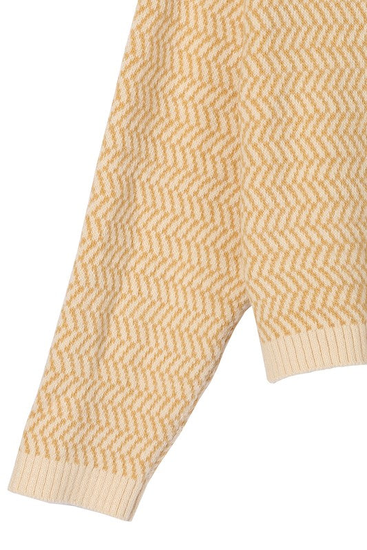 Herringbone Pattern Crew Neck Sweater Lilou