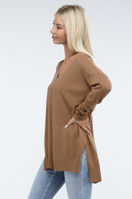 Hi-Low Hem Front Seam Sweater ZENANA