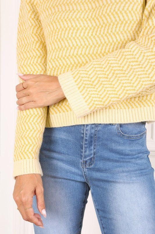 Herringbone Pattern Crew Neck Sweater Lilou