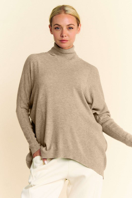 Davi & Dani Turtleneck Long Sleeve Knit Top Trendsi