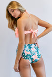 Davi & Dani Solid Ruffle Top And Printed Bottom Swimsuit - Rosa Apparel