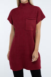 Mock Neck Short Sleeve Sweater Dress with Pocket ZENANA