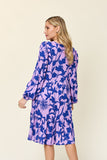 Double Take Full Size Printed Ruffle Hem Long Sleeve Midi Dress Double Take