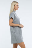 Mock Neck Short Sleeve Sweater Dress with Pocket ZENANA