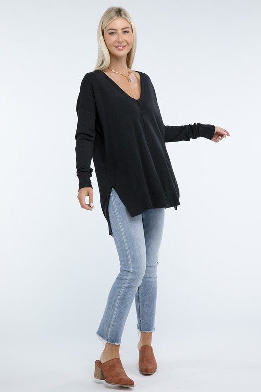 Hi-Low Hem Front Seam Sweater ZENANA