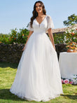 A-line V-Neck Lace With Embroidery Wedding Dress - Rosa Apparel