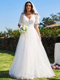 A-line V-Neck Lace With Embroidery Wedding Dress - Rosa Apparel