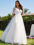 A-line V-Neck Lace With Embroidery Wedding Dress - Rosa Apparel