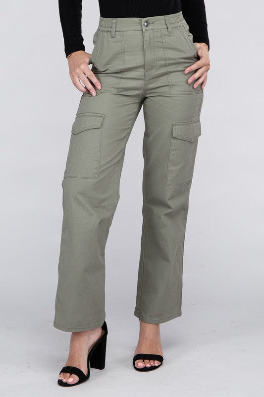 Ambiance Casual Everyday Wear Elastic-Waist Cargo Pants - Rosa Apparel