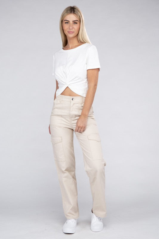 Ambiance Casual Everyday Wear Elastic-Waist Cargo Pants - Rosa Apparel