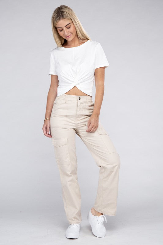 Ambiance Casual Everyday Wear Elastic-Waist Cargo Pants - Rosa Apparel