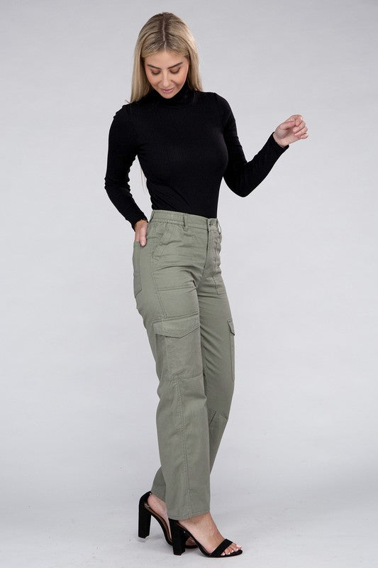 Ambiance Casual Everyday Wear Elastic-Waist Cargo Pants - Rosa Apparel