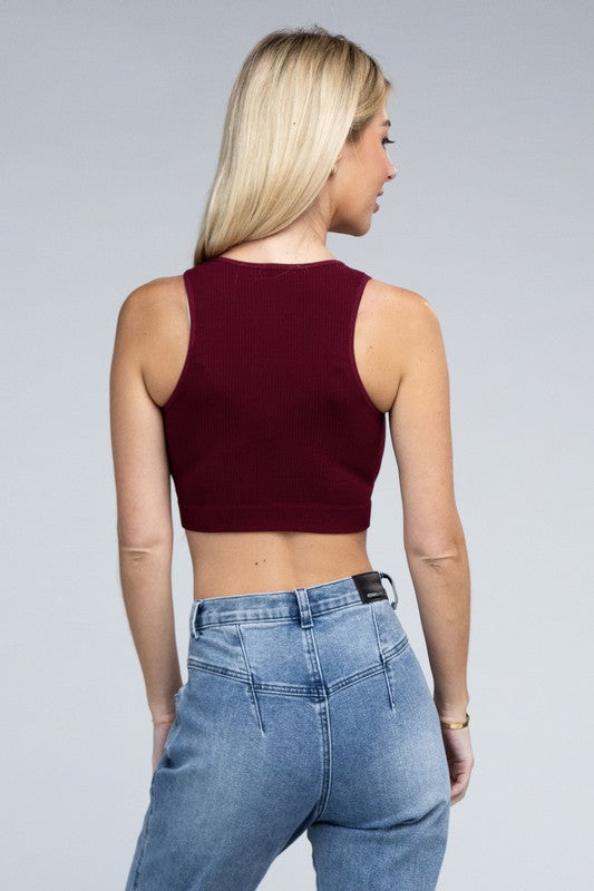 Ambiance Trendy Ribbed V-Neck Cropped Pullover Tank Top - Rosa Apparel