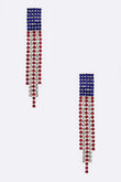 American Flag 4th of July Rhinestone Fringe 3in Drop Earrings - Rosa Apparel