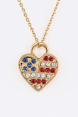 American Flag Crystal Heart 4th of July Pendant Necklace - Rosa Apparel