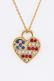 American Flag Crystal Heart 4th of July Pendant Necklace - Rosa Apparel