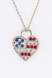 American Flag Crystal Heart 4th of July Pendant Necklace - Rosa Apparel