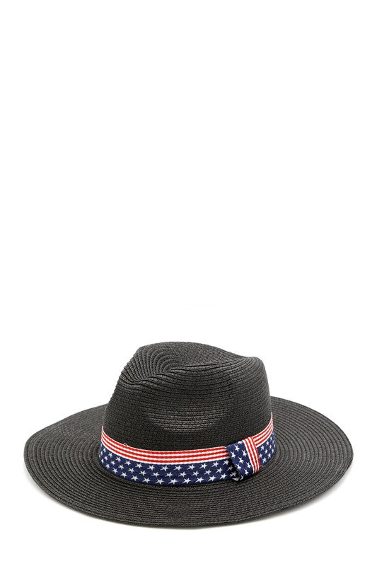 American Flag Strap 4th of July Straw Sun Hat - Rosa Apparel