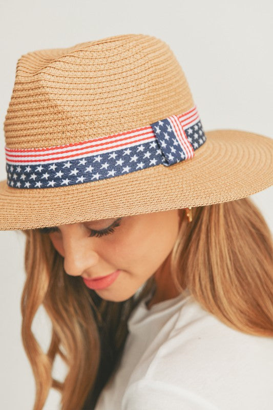 American Flag Strap 4th of July Straw Sun Hat - Rosa Apparel