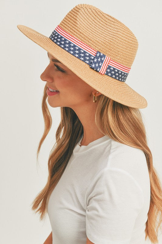 American Flag Strap 4th of July Straw Sun Hat - Rosa Apparel