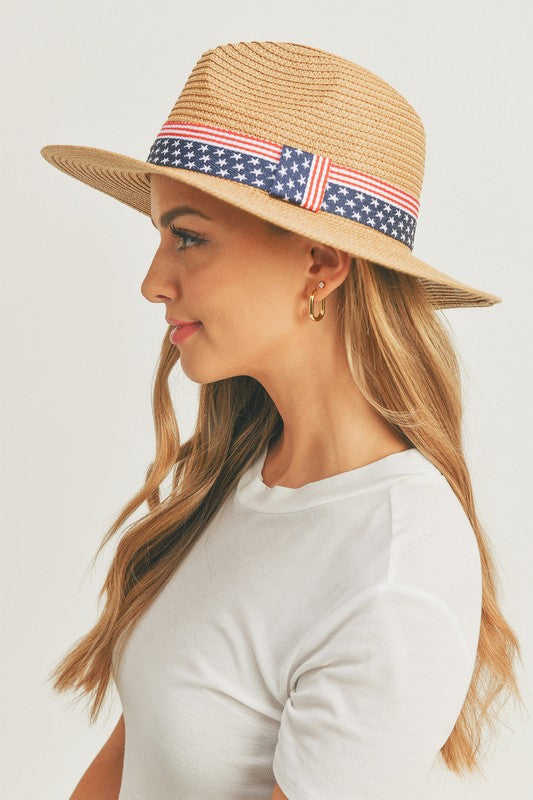 American Flag Strap 4th of July Straw Sun Hat - Rosa Apparel