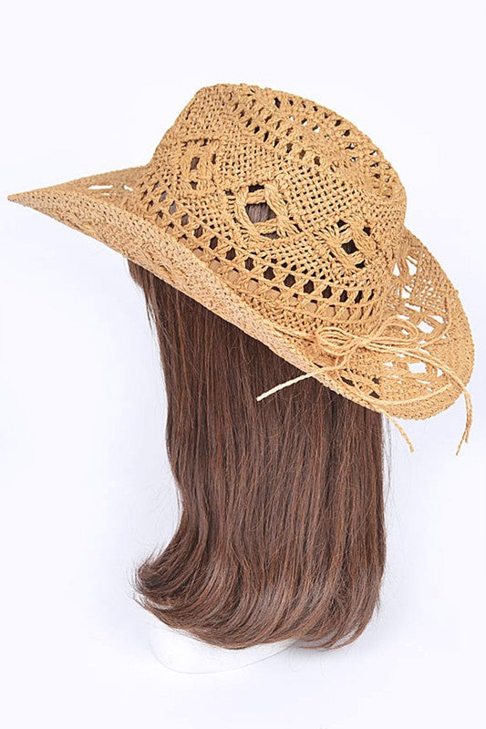 Artini Crochet Faux Straw Cowboy Hat - Rosa Apparel