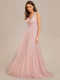 Backless A Line Sleeveless Wedding Dress with Deep V Neck - Rosa Apparel