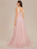 Backless A Line Sleeveless Wedding Dress with Deep V Neck - Rosa Apparel