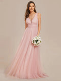 Backless A Line Sleeveless Wedding Dress with Deep V Neck - Rosa Apparel